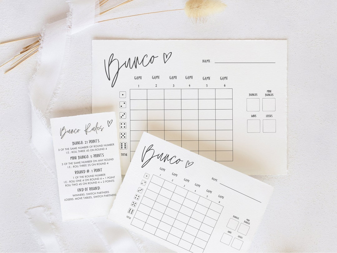 Printable Bunco Score Cards Rules Digital Download for Fun Game