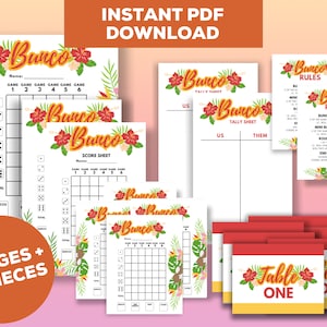 Tropical Printable Bunco Score Cards & Rules - Digital Download for Fun ...