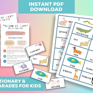 Draw It Out, Act It Out: Printable Animal-Themed Charades and Pictionary Game for Kids
