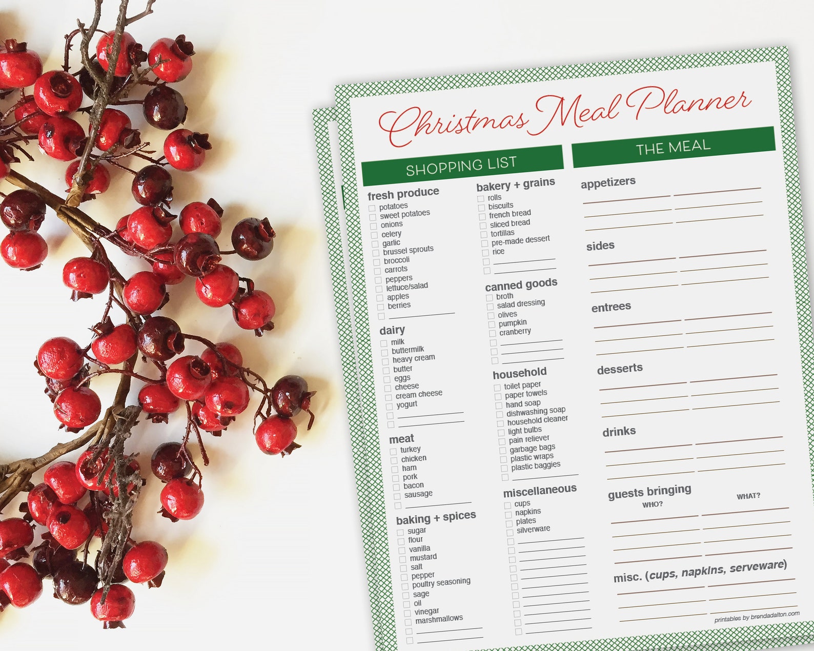 Christmas Meal Planner Checklist Guest List Printable Etsy