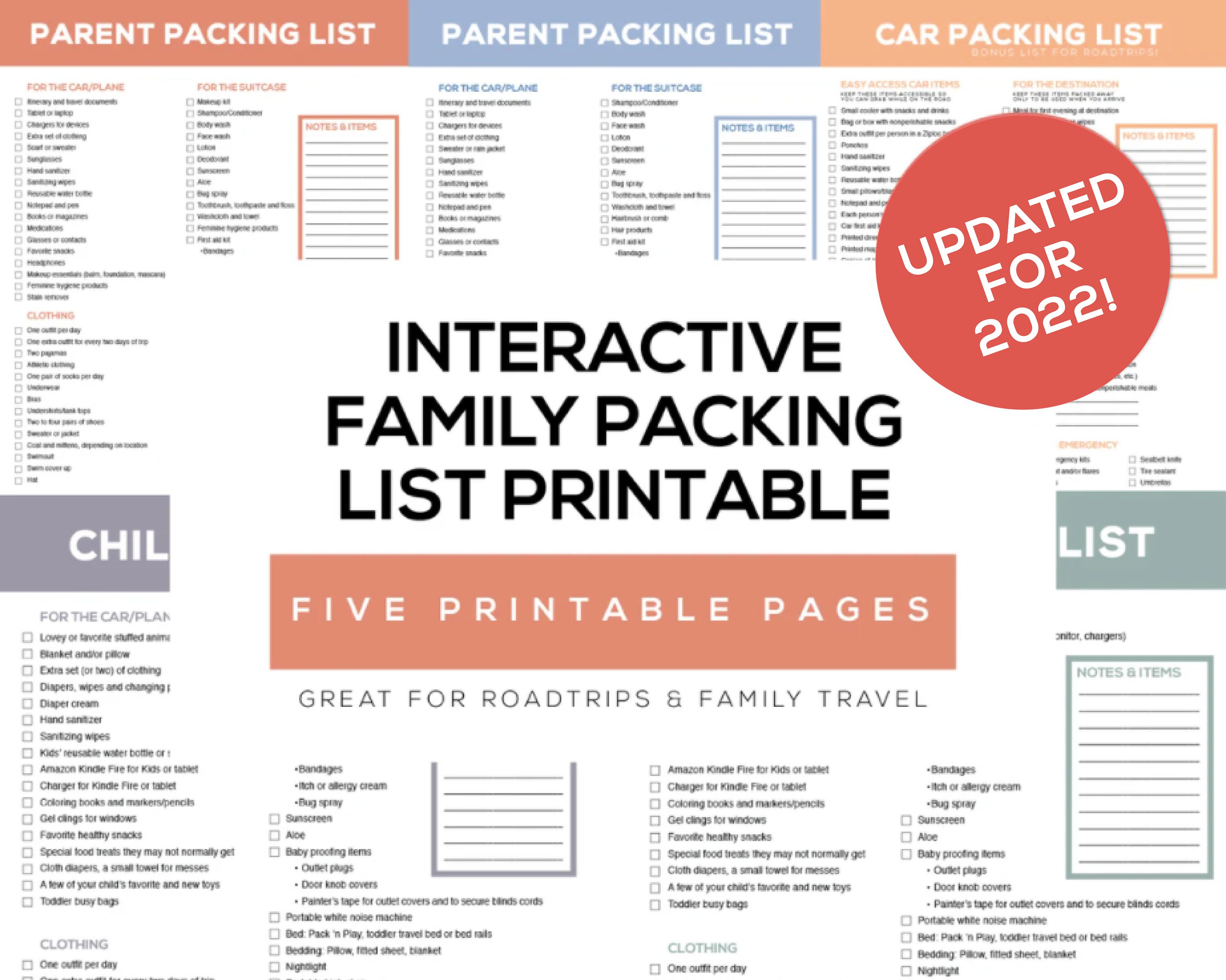 2022 family packing list planner printable and interactive etsy