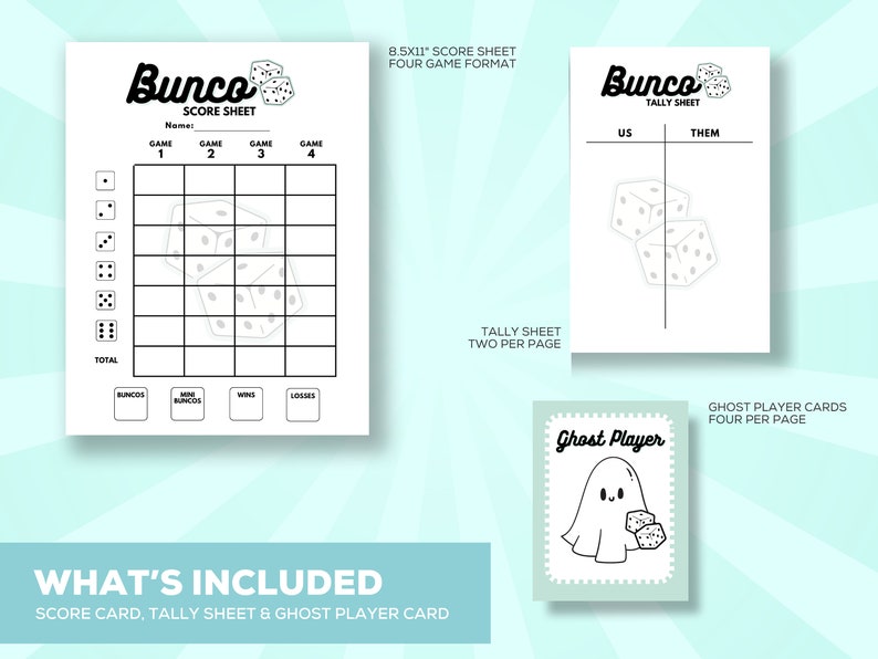 Bunco Score Cards Printable | Print at Home | Bunco Night | Tally Cards ...