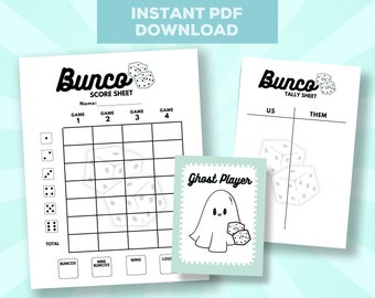 Bunco Score Cards Printable | Print at Home | Bunco Night | Tally Cards | Ghost Player Cards