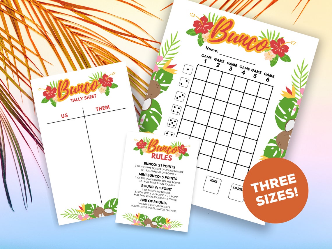 Tropical Printable Bunco Score Cards & Rules - Digital Download for Fun ...