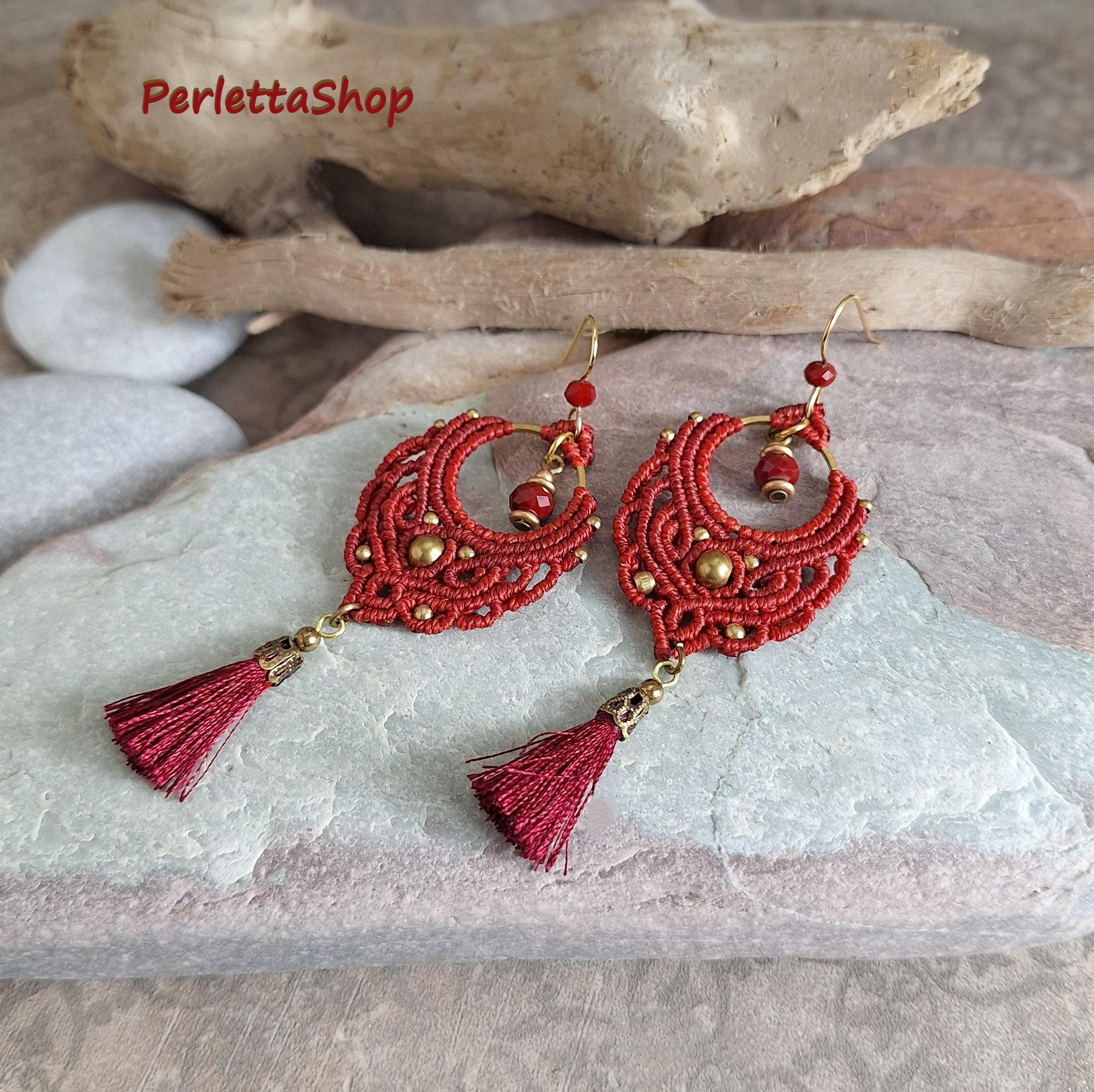Orecchini pendenti artigianali in stile boho vintage con perline