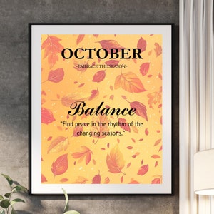 October Printable Wall Art Motivational Wall Print Inspirational Quote Print Digital Wall Art Home Decor Art Office Wall Decor Autumn Leaves