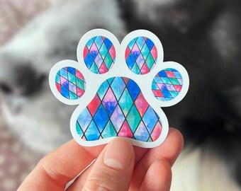 Dog paw print sticker for dog mom or dog dad, stained glass stickers, dog groomer gift, dog remembrance gift, dog stickers for dog lover