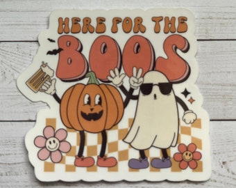 Retro halloween sticker, halloween sticker, vinyl stickers, vintage stickers, Here for the boos, laptop stickers, ghost sticker, spooky