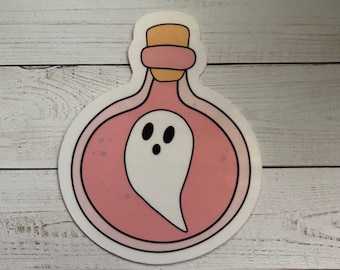 Retro Ghost in a Bottle Sticker - 70s Halloween Vinyl Sticker