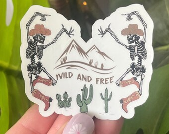 desert skeleton sticker | laptop sticker | vinyl sticker | cowboy | cowgirl hat | western | cowboy boots | boho desert Arizona | skeleton