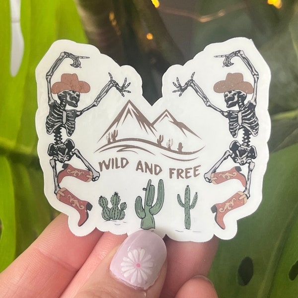 desert skeleton sticker | laptop sticker | vinyl sticker | cowboy | cowgirl hat | western | cowboy boots | boho desert Arizona | skeleton