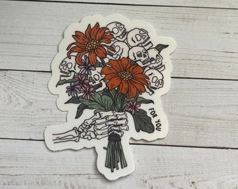 Skeleton Sticker | Skeleton Bouquet sticker | vinyl sticker | laptop sticker | Vintage sticker | Halloween skeleton | Halloween sticker