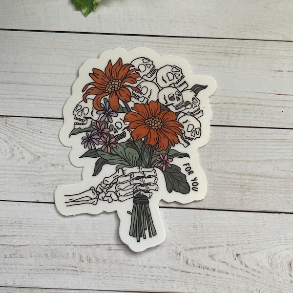 Skeleton Sticker | Skeleton Bouquet sticker | vinyl sticker | laptop sticker | Vintage sticker | Halloween skeleton | Halloween sticker