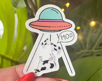 ufo abduction sticker | space alien | funny stickers | laptop stickers | ufo stickers | alien stickers | alien gifts | galaxy | cow sticker