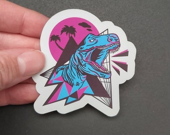 Dinosaur Outrun die cut sticker | Dinosaur sticker | T-Rex Sticker | Outrun art | When dinosaur ruled the earth | Dino Sticker