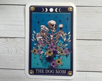 Dog Mom Tarot Card Sticker: Halloween Skeleton Vinyl Sticker