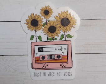 Retro Cassette Sticker, Sunflower Sticker, Good Vibes Sticker, Aesthetic Sticker, Water Bottle Decal, Journal Sticker, Motivational Sticker