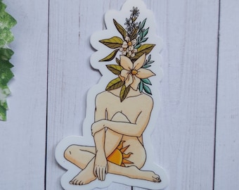 Feminist art sticker - floral woman sticker - body positivity sticker ideal for card making label