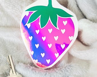 Strawberry vinyl decal, vinyl decal for car, cute strawberry sticker, laptop decal for girls, car accessories for girls, waterproof decal