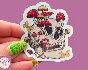 Mushroom Skull Vinyl Sticker: Boho Laptop Decal
