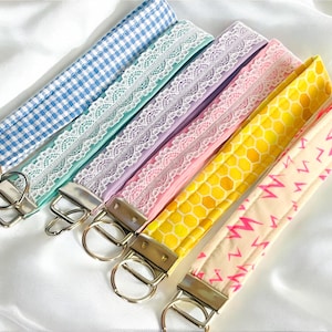 Wristlet Keychain, Fabric Key Fob, Boho Keychain for Women, Cute Patterned Wrist Strap, Gift for Her, Car Key Holder, wrist lanyard, lace