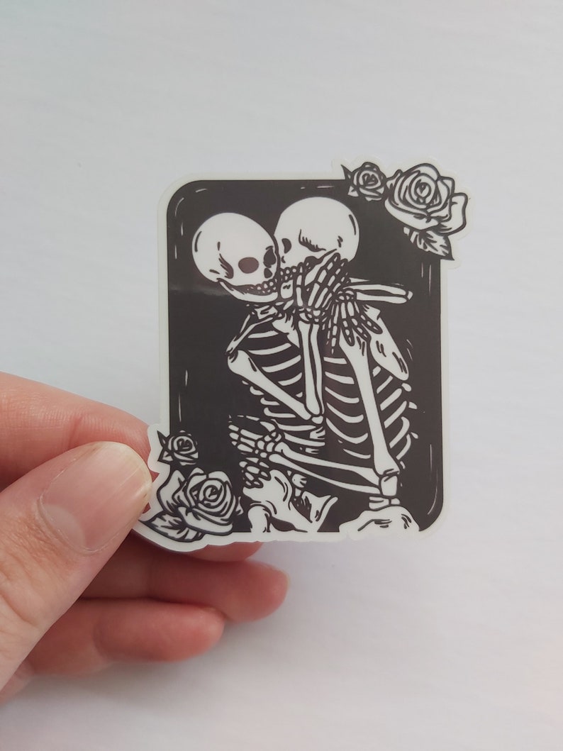 Skeleton Sticker | The Lovers sticker | skull rose sticker | vinyl sticker | laptop sticker | Vintage sticker | rose sticker | skull drawing image 1