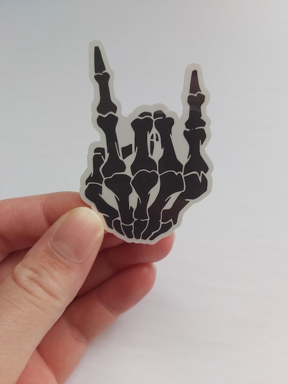 Skeleton Sticker | Skeleton rocker hand sticker | vinyl sticker | laptop sticker | Vintage sticker | rock and roll sticker | skull drawing