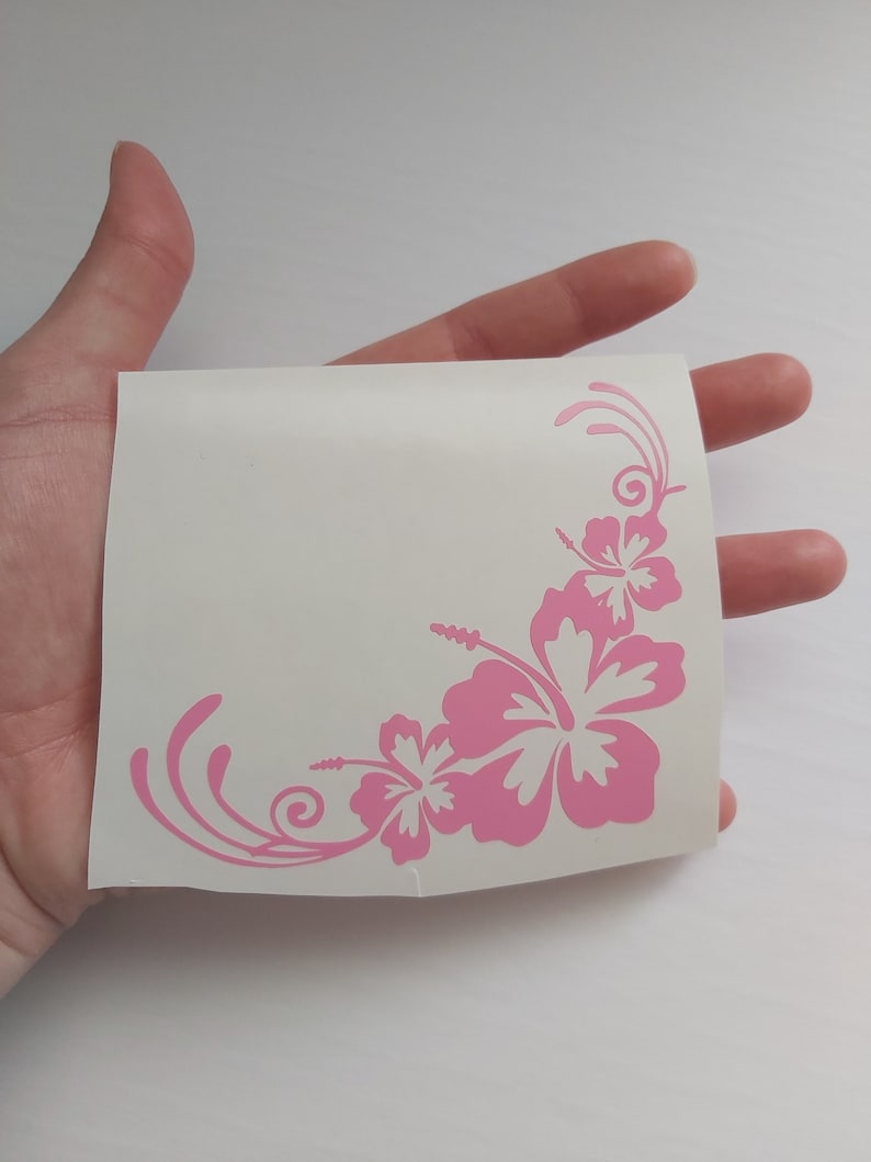 2x Hibiscus Flower Vinyl Decals – Hawaiian Stickers, 9.4cm X 9.3cm, Glossy, UK Made