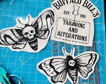 Fabric Applique kit with moths, deaths head moth, sewing project, upcycling, sewing supplies, patch kit for beginner sewers, punk, gothic