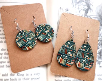 Book Earrings, Book Lover Gift for Friend, Gift For Bookworm, Wooden Earrings, Reading Jewelry, colorful bookshelf earrings for book lovers