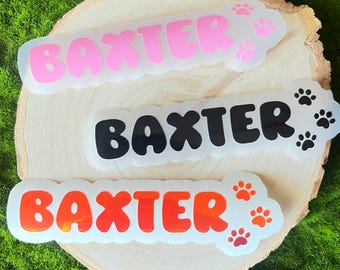 Custom pet name decal, dog bowl sticker, paw print label, personalized dog owner gift, treats container name label, big dog, small dog