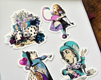Alice in wonderland vinyl sticker pack, monthly planner stickers, sticker bundle, journaling die cut stickers, gothic journal decor