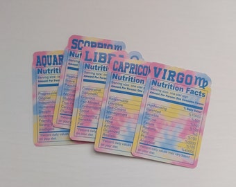 Zodiac Nutrition Facts Stickers, Zodiac Sign Sicker, Capricorn Sticker, Zodiac Sticker, Scorpio Sticker, Libra Sticker, Virgo Sticker