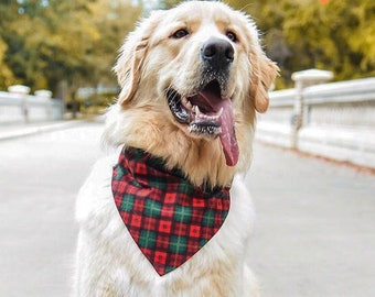 Christmas Plaid Slip On Dog Bandana, Christmas Dog Bandana, Pawmetto Pups