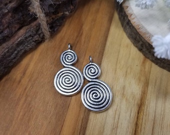 Lot of 8 Pieces Tibetan Silver 18mm Antique Tone Flat Spiral Round Beads US Ship