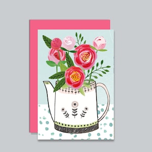 Peonies in Tea Pot, Everyday Card, Ideal for many Occasions, From an Original Painting