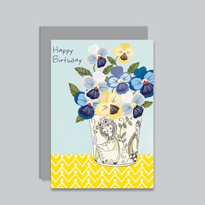 Carte de joyeux anniversaire, pensées, pot scandinave, à partir d'une peinture originale, motif textile, motif graphique