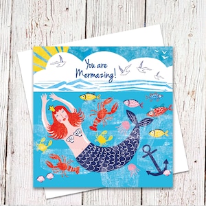 You are Mermazing Card, Nautical Card, Mermaid, Seagulls, Fish, Anchor, Different Occasions Card, Nautical Humour.