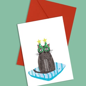 Carte de Noël pour chat, Chat effronté, Lunettes de Noël, Humour