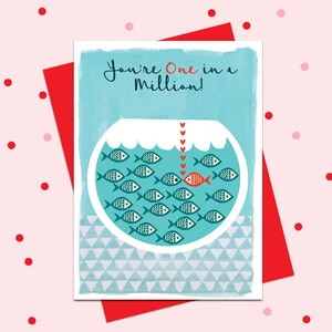 You're One In a Million, Love Card, Valentine Card, Romantic, Funny Valentine, Fish, Anniversary Card, Engagement Card