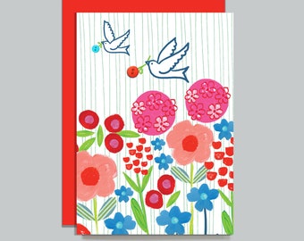 Birds Card With Button Embellishment, Love Birds, Love Card, Valentine Card, Romantic, Anniversary Card, Engagement Card, Birthday Card