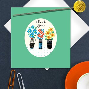 Thank You Card, 60's Vintage Ceramics, 60's Card, Flowers in Pots,  Citric Colours, Graphic Card