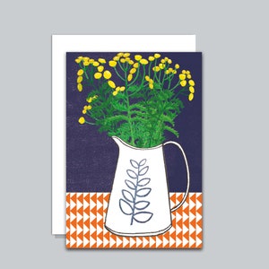 Yellow Tansies in White Jug , Ideal for many Occasions, From an Original Painting