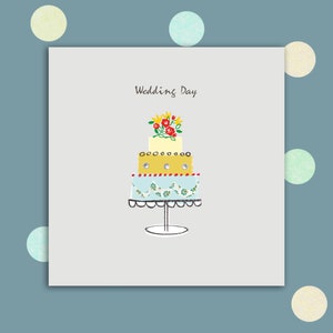 Wedding Day Card embellished with small gems, Wedding Cake, Tiered Cake, Flowers