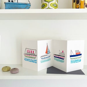 Concertina Nautical Card. Boats and Sea, Nautical Card, Boat Card, Boat Illustration, Sailing Card, Ship illustration, Nautical Illustration
