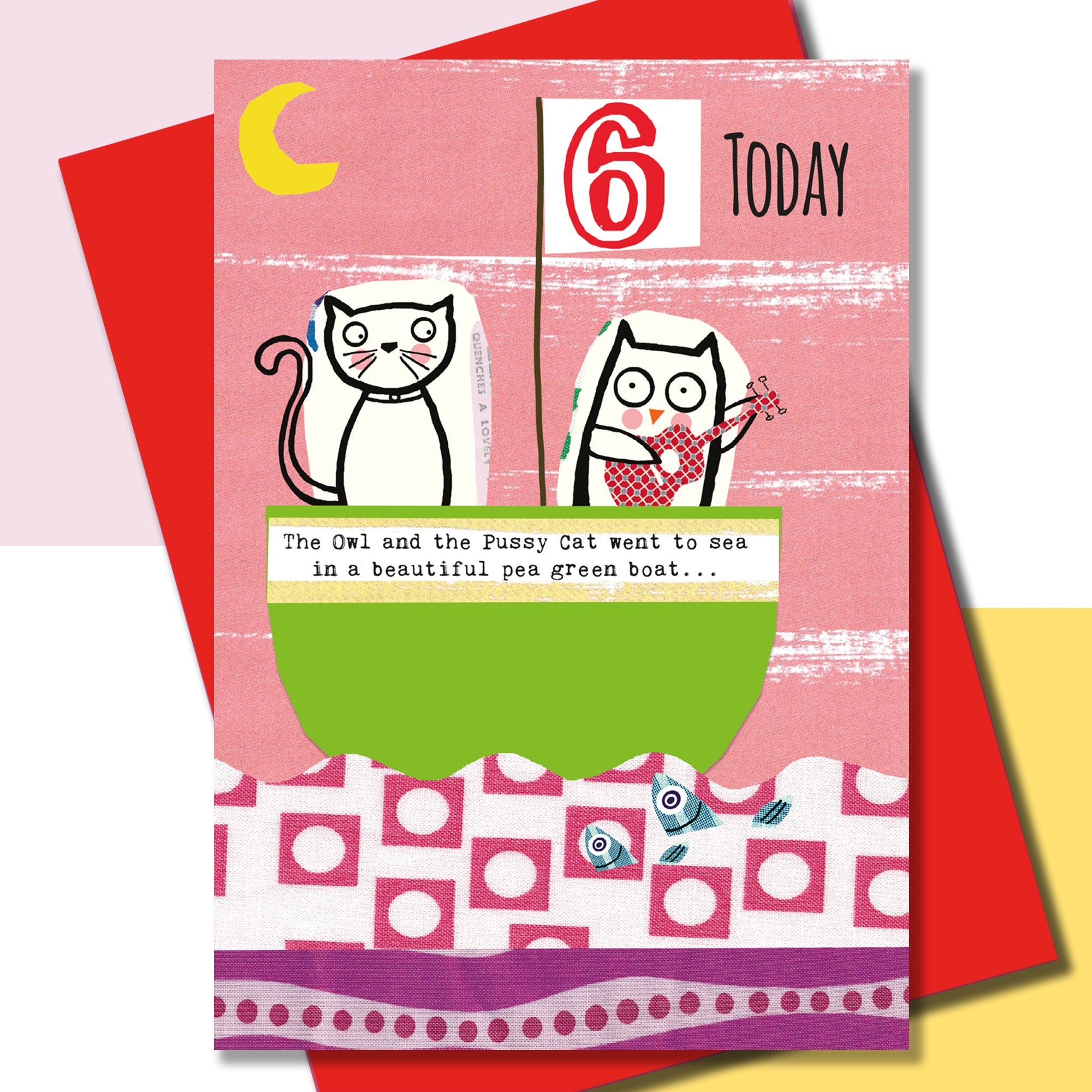 Sixth Birthday Card, Girls Birthday, Nursery Rhyme, Owl and the Pussy Cat