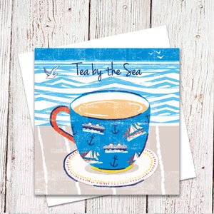 Tea By The Sea Card, Nautical Card, Boats, Sailing, Ships, Anchor, Fish, Relaxing