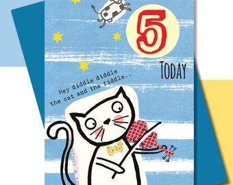 Fifth Birthday Card, Girls Birthday, Nursery Rhyme, Cat and the Fiddle