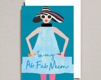 To My Ab Fab Mum Card, Fashion Card, Mum Occasion Card, Mother's Day Card, Vintage Fashion Card, Watercolour Painting,