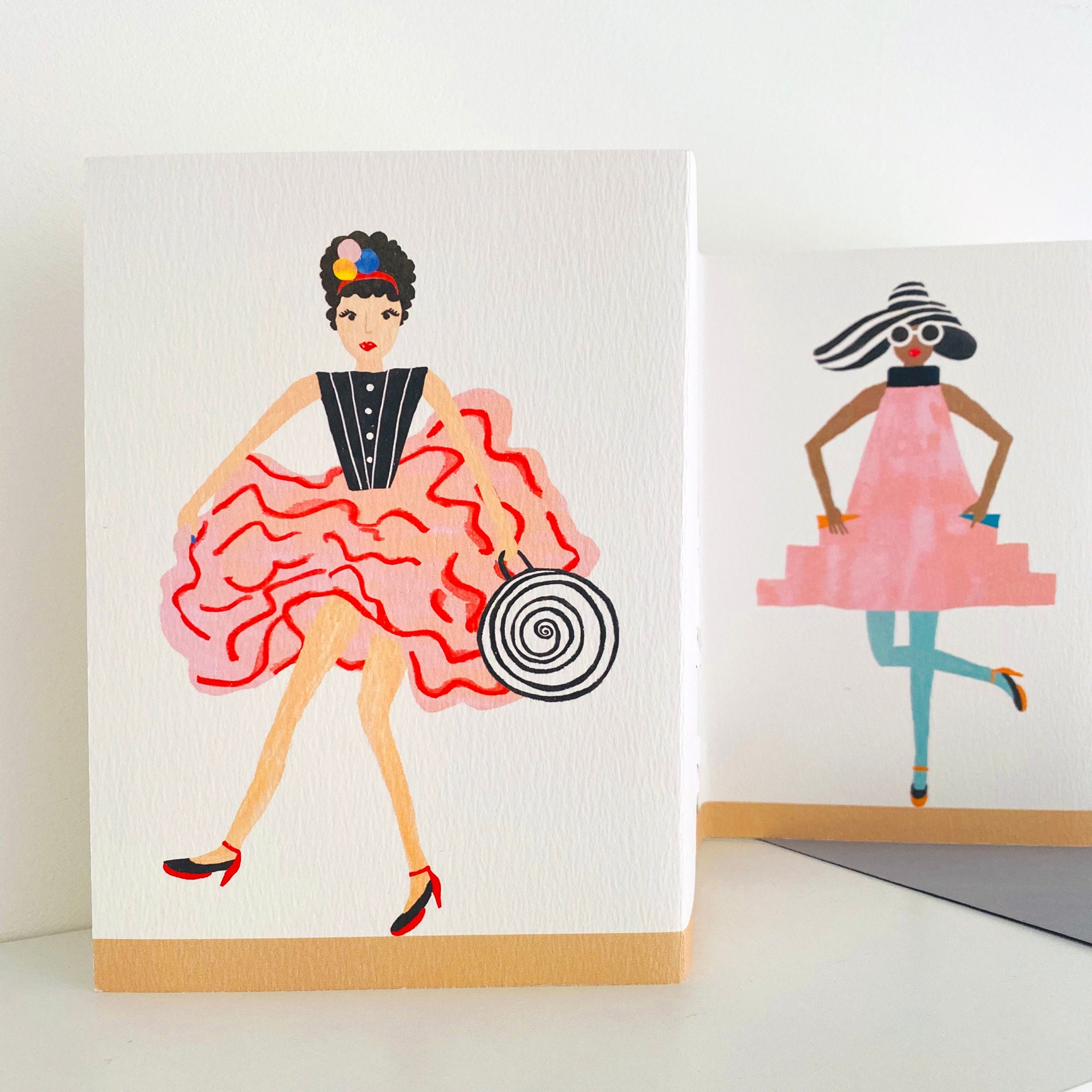 Concertina Fashion Card Illustrated with Fun Fashionable Etsy